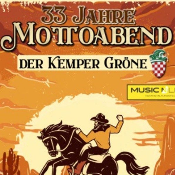 Frühschoppen Karnevalsveranstaltung mit verzierten Schriftzügen und feiernden Personen auf der Bühne.